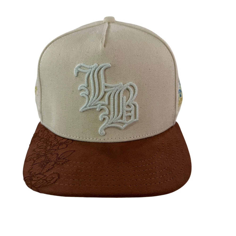 Purpose Long Beach Snapback Hat Cream Brown LB Logo Embroidered Cap NEW